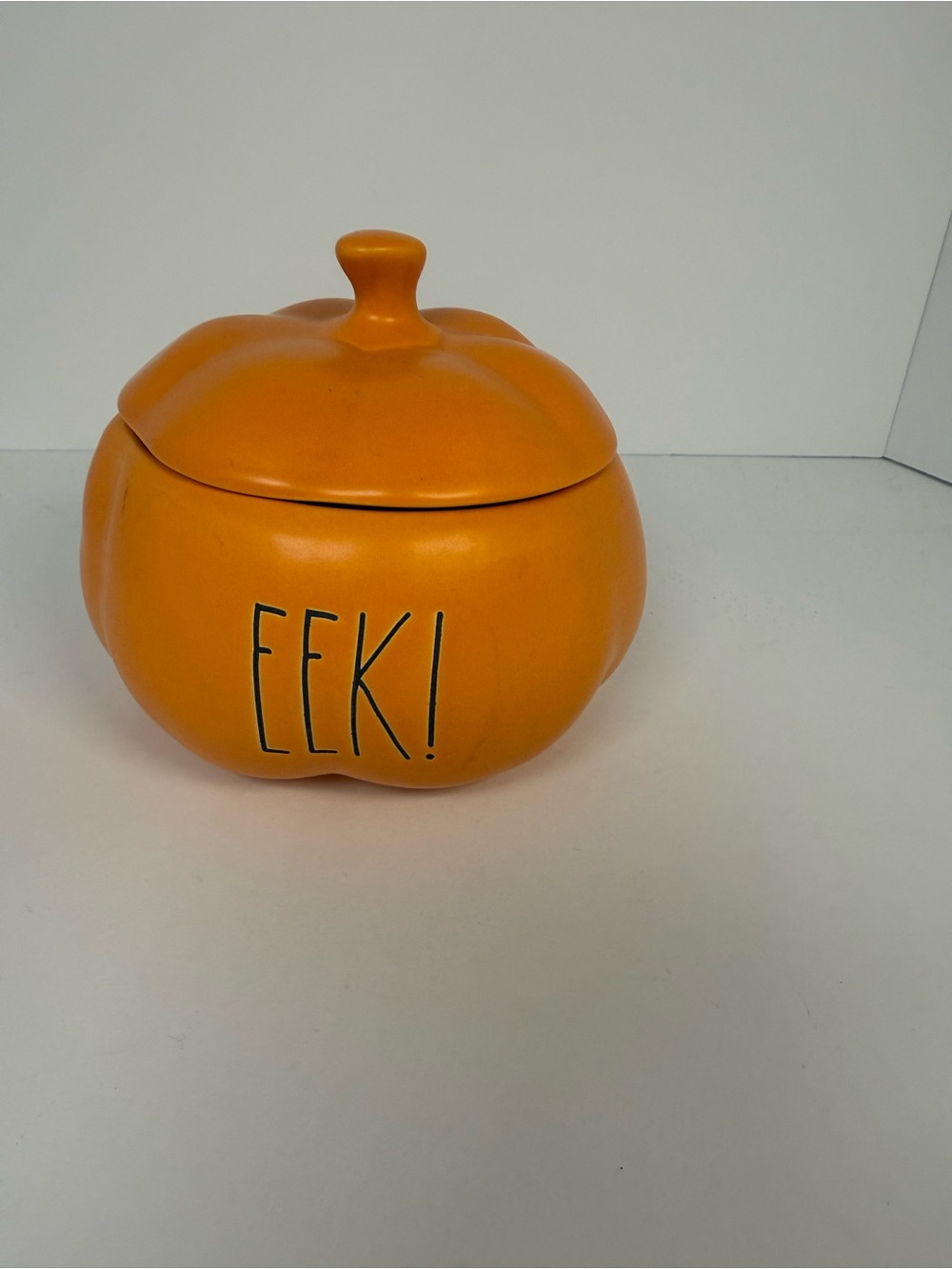 Rae Dunn Orange Pumpkin Ceramic Jar with 'EEK!'